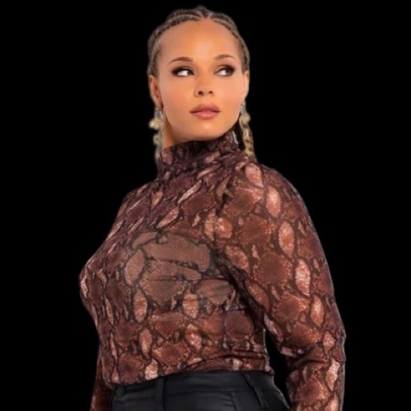 Long Sleeve Bodysuit•Reptile Print• Brown and Black - Picture 4 of 8